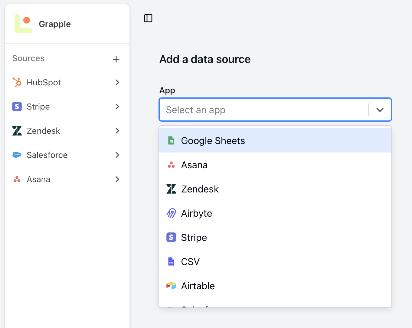 One-click data source connection interface